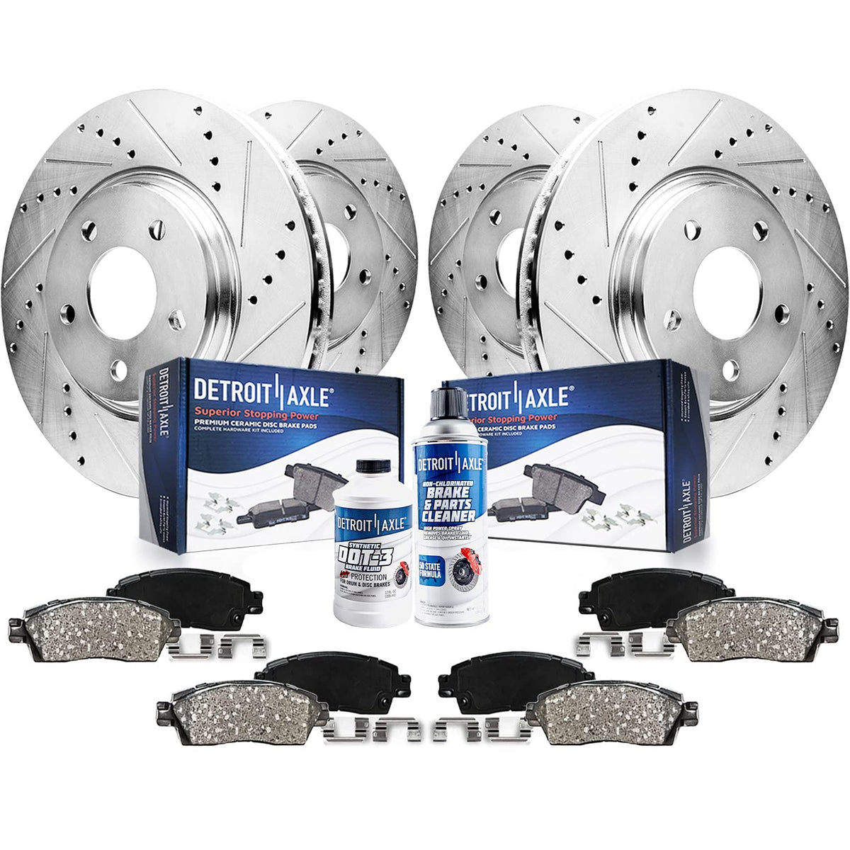 Detroit Axle - Brake Kit for 2011 2012 2013 2014 Ford Mustang, Drilled and Slotted Disc Brake Rotors Ceramic Brakes Pads Replace
